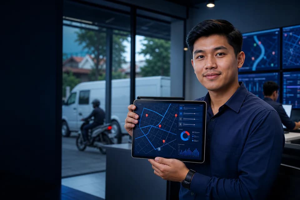 Cambodian dispatcher presenting a live delivery tracking map